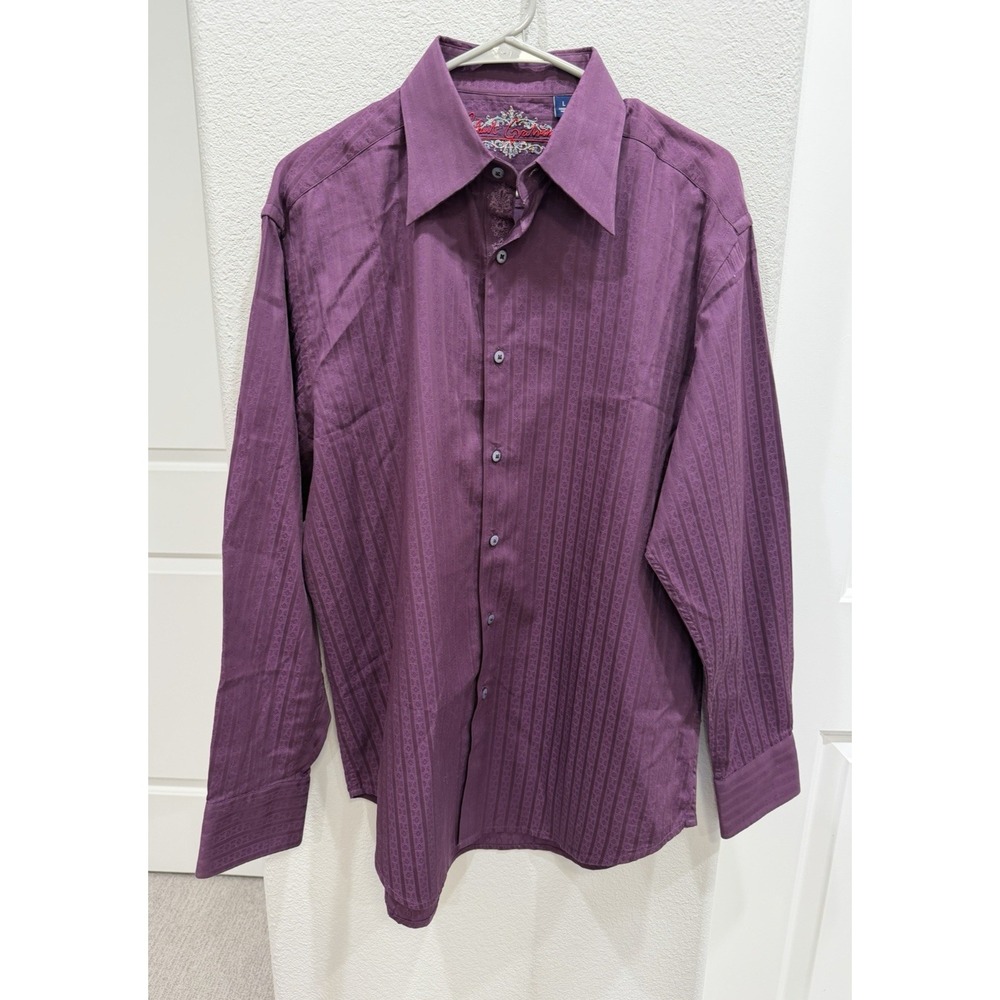Men's Robert Graham Deep Purple Button-Down Striped Cotton Shirt L w/embroidery